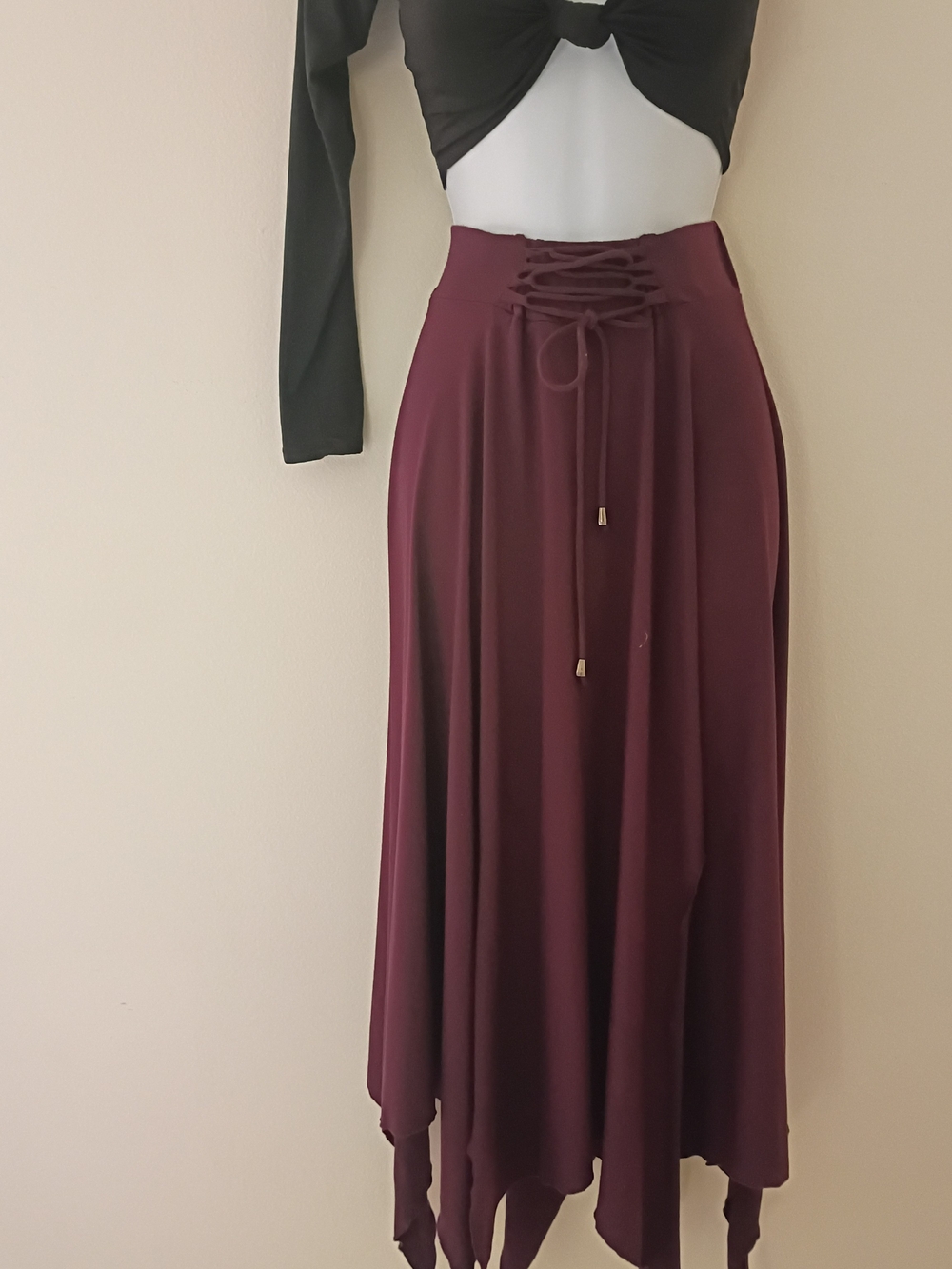 Women's Lace-Up High-Waist Burgundy Maxi Skirt